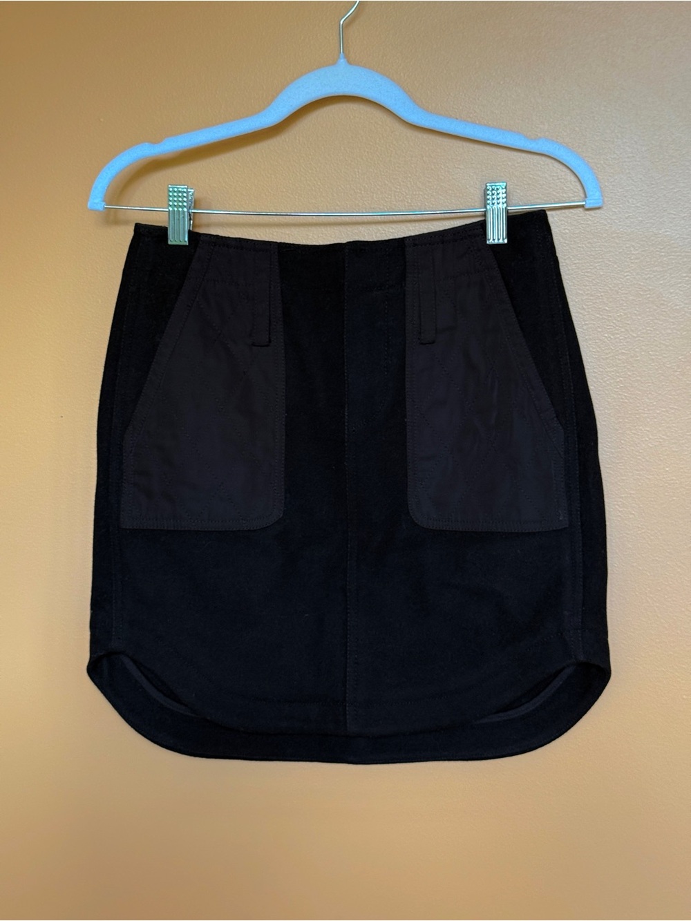 Madewell Black Wool Mini Skirt with Front Patch Pockets